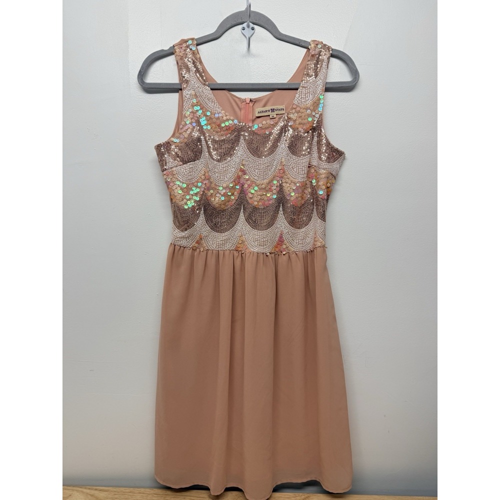 Altar'd State Peach Sequin Sleeveless Top Knee Length Dress Medium #67